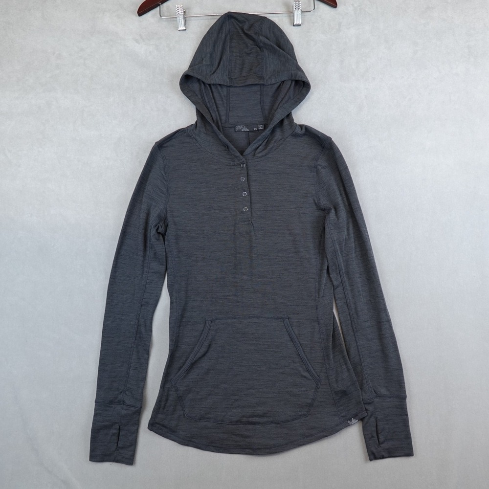 Prana Sol Protect Hoodie Henley Womens Large Gray Activewear Gorpcore XS